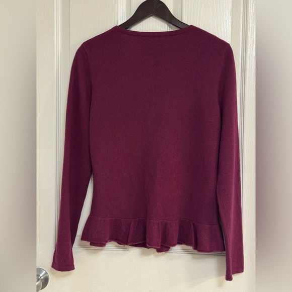 Garnet Hill 100% Cashmere Ruffle Hem Cardigan Sweater Burgundy Women’s Size L - Picture 9 of 10